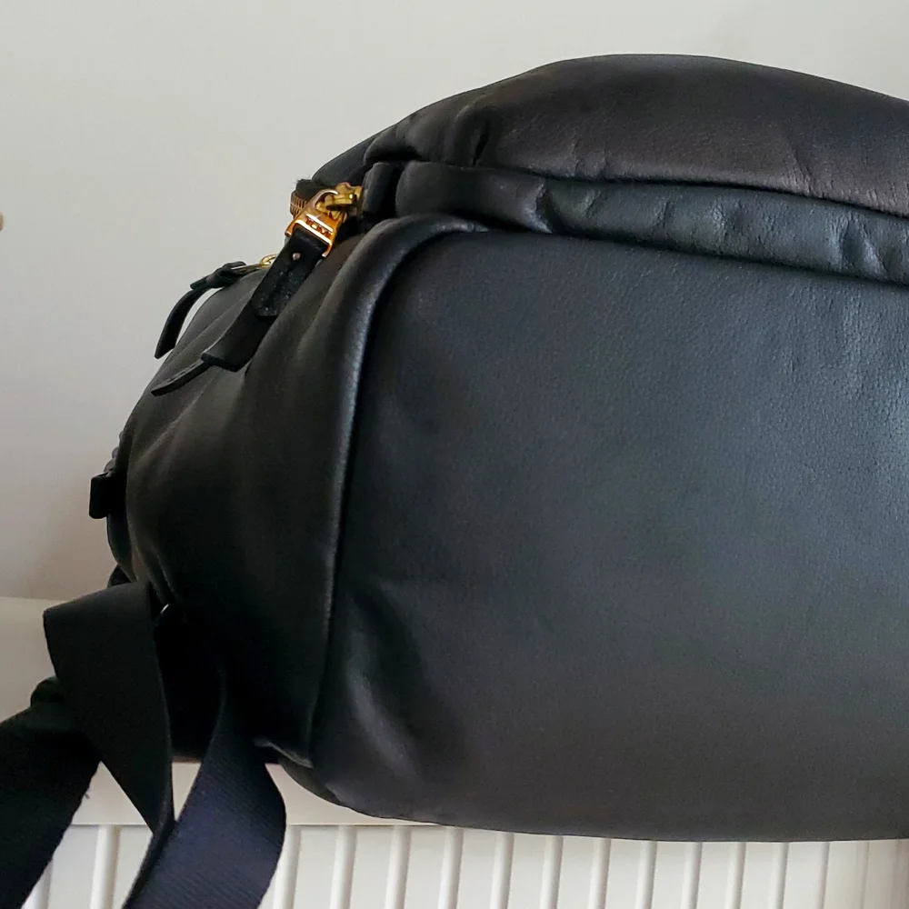 Tumi Voyageur Halle Black Leather Backpack with Gold Hardware